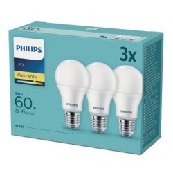 LAMPADA LED PHILIPS E27 60W WARM WHITE PACK3